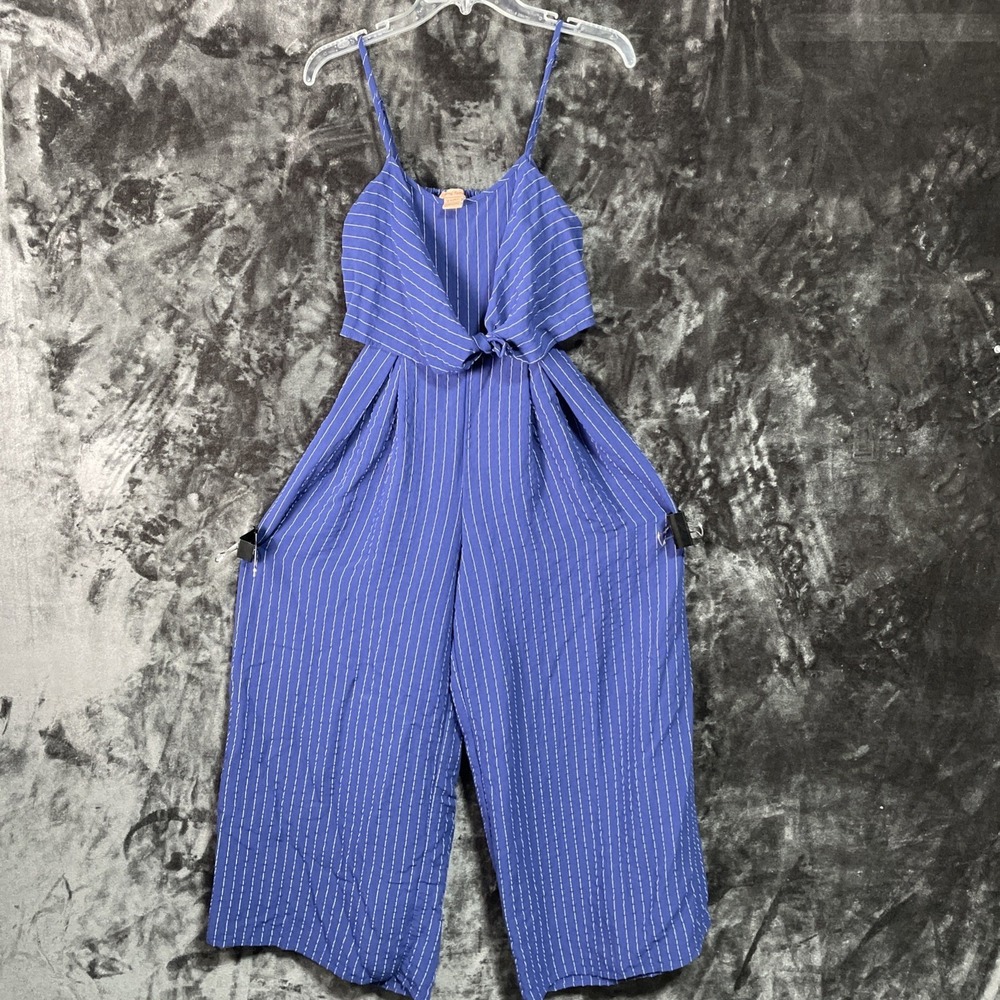 Flying Tomato Jumpsuit Women's XS Blue Striped Boho Smocked Back Wide Leg Tie